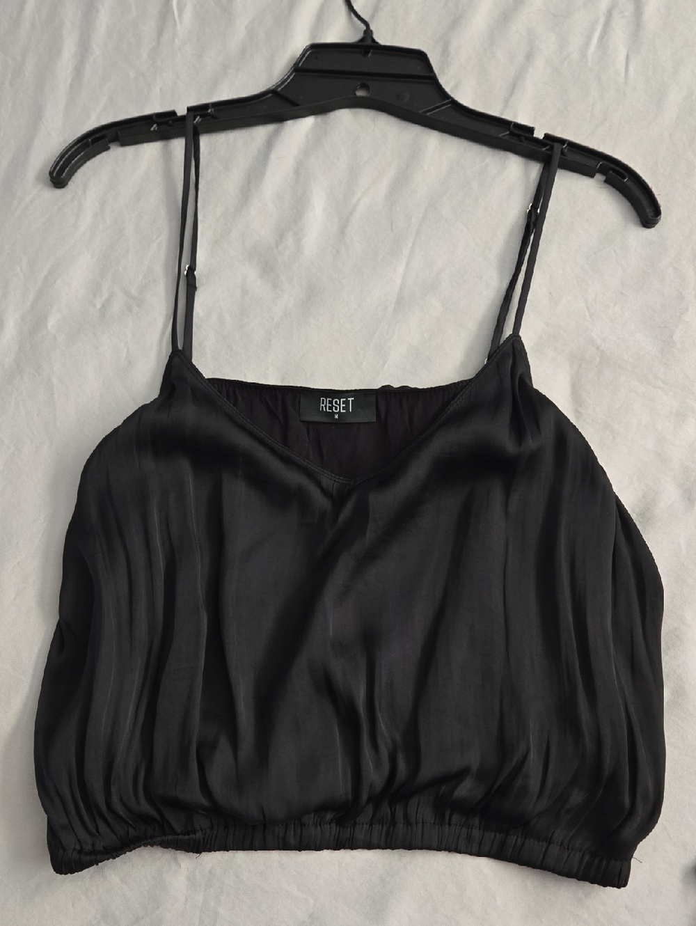 Black Satin Spaghetti-Strap Cami Top